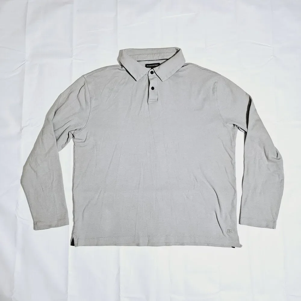 Banana Republic Men's Gray Large Long‎ Sleeve Polo 100% Cotton Classic Preppy